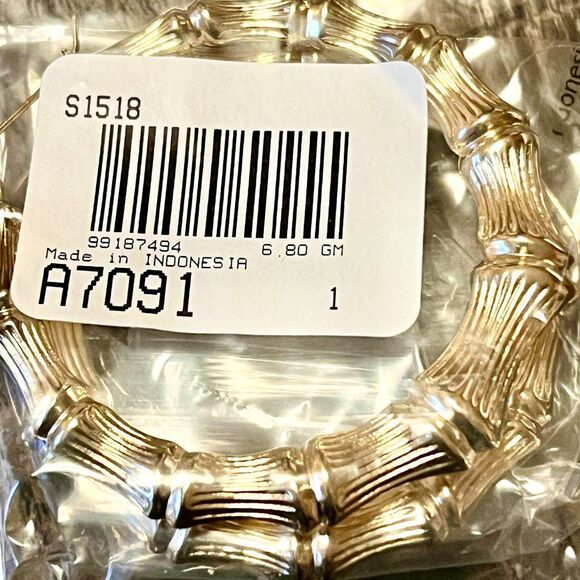 14k Gold Large Hoop Bamboo Earrings - Picture 8 of 12